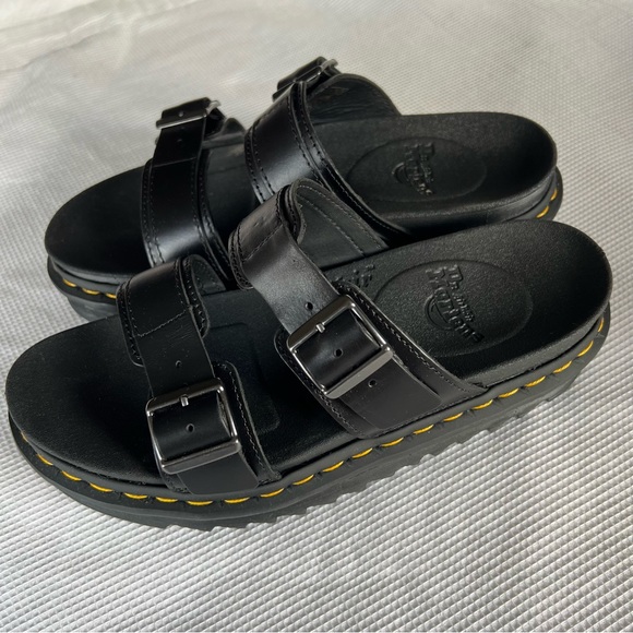 Dr. Martens Myles Brando Leather Buckle Slide Sandals - Picture 3 of 14